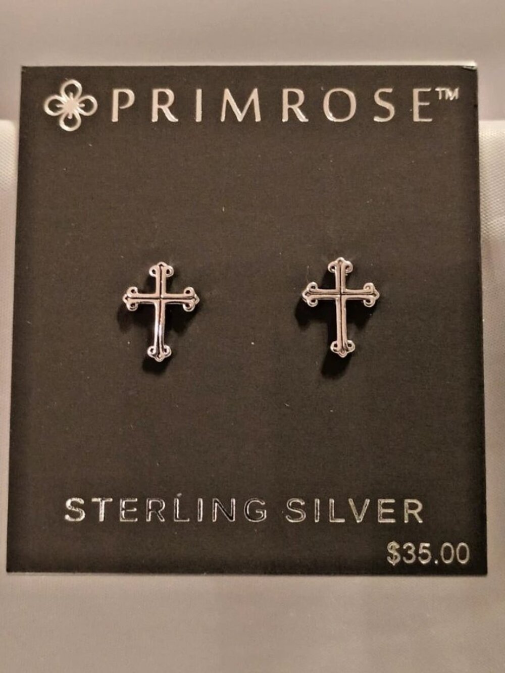 PRIMROSE 925 Sterling Silver Cross Stud Earrings/NEW WITH TAGS